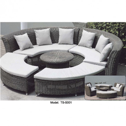 Round Rattan Outdoor Garden Leisure Modern Patio Dining Sofa
