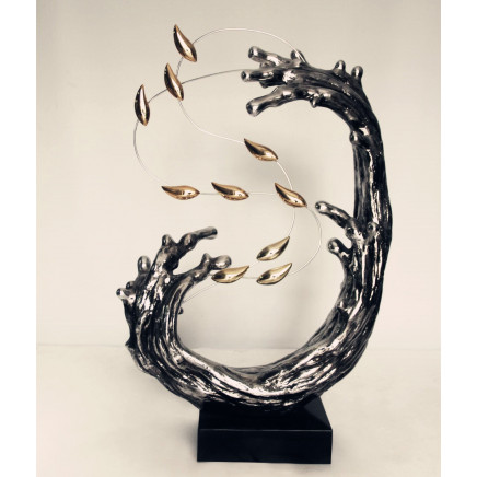 Silvery Sea Wave Gold Fish Resin Sculpture for Table Decoration