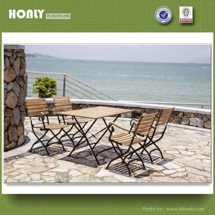 Space Saving Teak Outdoor Furniture Wrought Iron Frame Outdoor Furniture