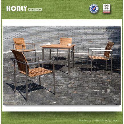 Wholesale Stainless Steel Frame Teak Dining Set Table and Chair