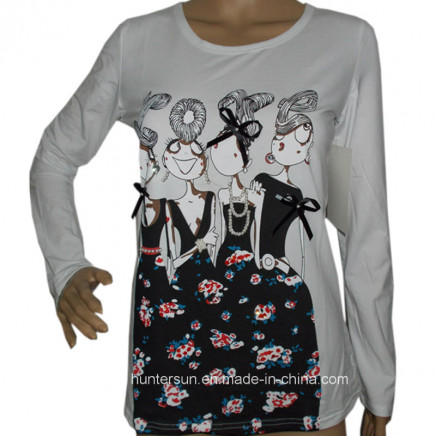 Women Casual Printed and Embroidered T-Shirt (HT6020)