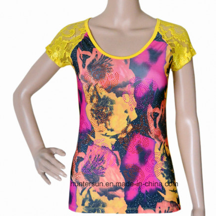 Women Fashion Digital Printed with Lace for T Shirt (HT5801)