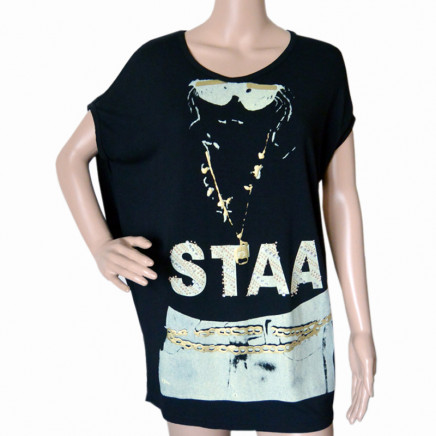 Women Fashion Loose Printed with Strass T Shirt (HT3028)