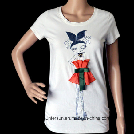Women Fashion Printed and Embroidered T-Shirt (HT7003)