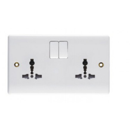 13A Switched Multi Socket, 2gang Double Pole, Universal Wall Socket