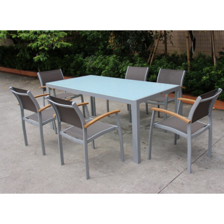 2-Years of Warranty Garden Dining Furniture-Glass Table and Stacking Chair (D560: S260)