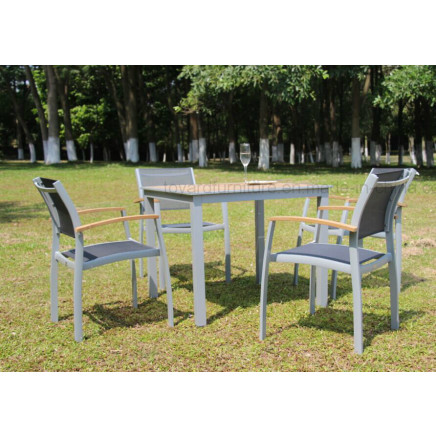 2-Years of Warranty Teak Wood Textilene Garden Table Set