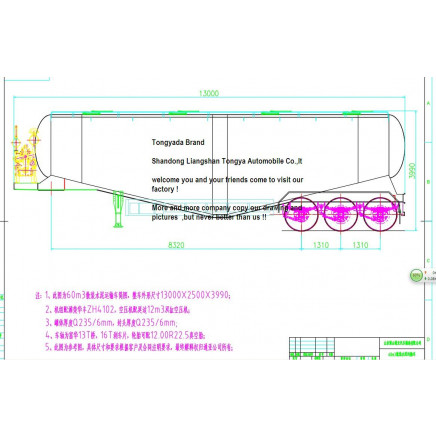 3 Axles, 60tons Cement Tanker Semi Trailer