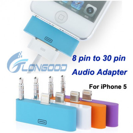 8 Pin to 30 Pin Adapter with 3.5mm Jack for iPhone 5 5s / iPad Mini / iPad 4 / iPod Touch 5 Compatible with Ios 7 (IP5G-092)