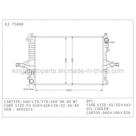98-03 Engine Cooling System Volvo Radiator for S60/C70/V70/S80 Mt