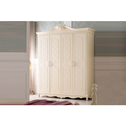 Antique Solid Wood Armoire Wardrobe/Four Door White Wardrobe in French Style (JB-8011A)