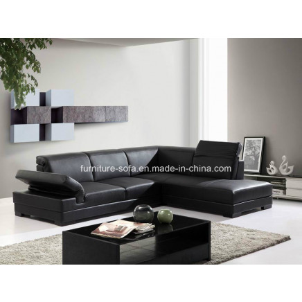 Armrest L Shape Black Wood Top Leather Sofa with Table (S007)