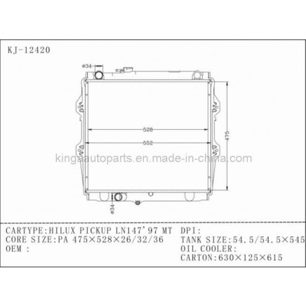 Auto Radiator for Hilux Pickup LN147' 97 MT