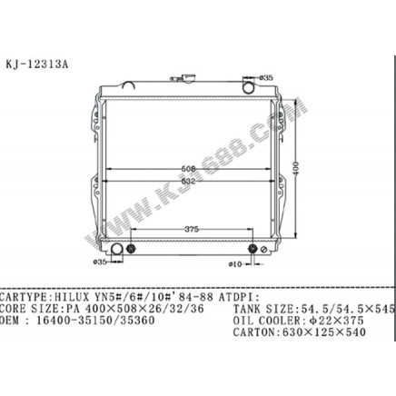 Auto Radiator for Hilux YN5#/6#/10#'84-98 AT OEM: 16400-35150/35360 (KJ-12313A)