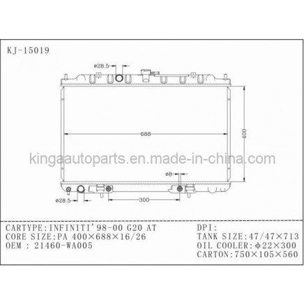 Auto Radiator for Infiniti' 98-00 G20 AT for Nissan (KJ-15019)