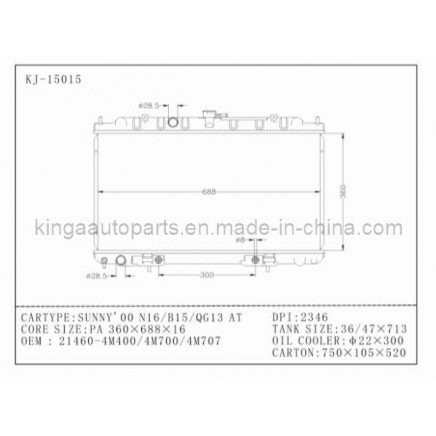 Auto Radiator for Sunny'00 N16/B15/QG13 AT (KJ-15015)