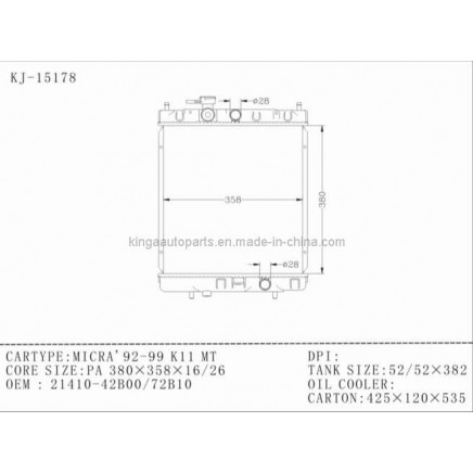 Automobile Radiator for Nissan Micra' 92-99 K11 Mt
