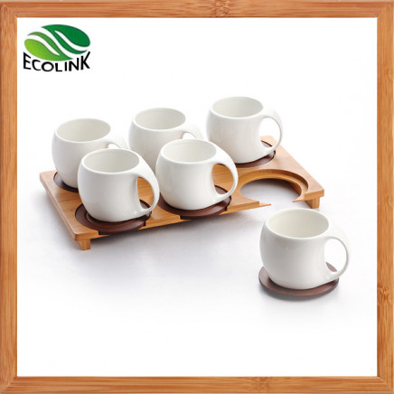 Bamboo Ceramic Coffee Cup Set 6PCS