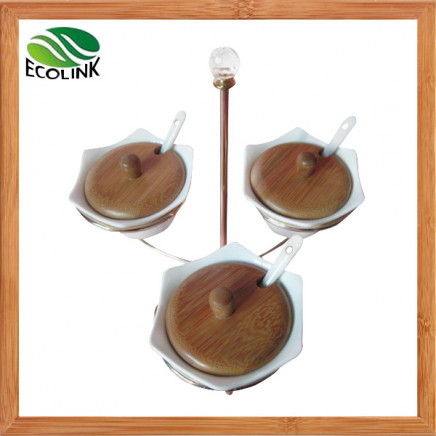 Bamboo Ceramic Seasoning Jar Set of 3PCS
