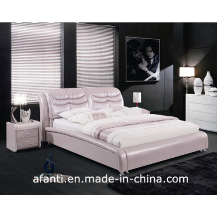 Bedroom Furniture Pink Double Leather Bed for Girls (J308)