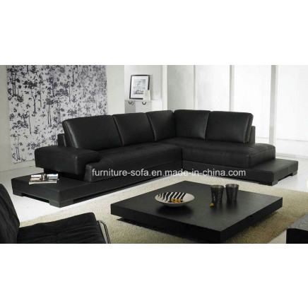 Black Home Furniture Leather Corner Sofa with Table (S053)
