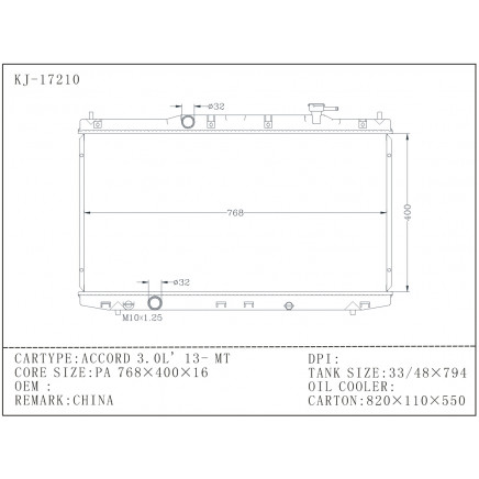 Car Radiator for Accord 3.0l' 13- Mt