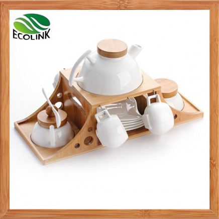 Ceramic Coffee Set with Bamboo Stand