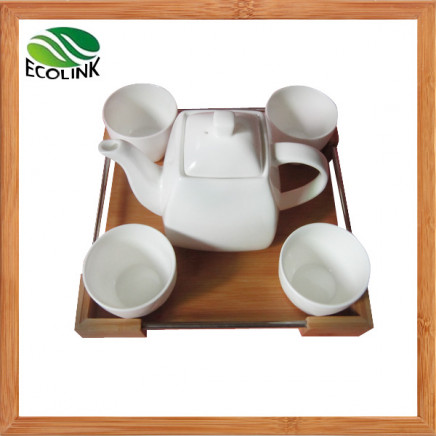 Ceramic Coffee Set with Bamboo Tray