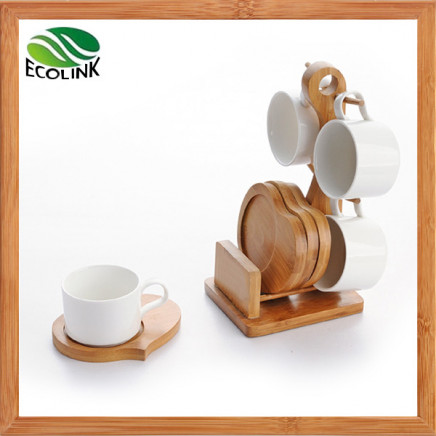 Ceramic Cup & Bamboo Saucer Set