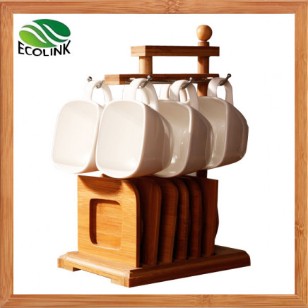Ceramic Cup Bamboo Saucer with Bamboo Rack