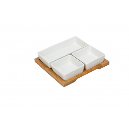 Ceramic DIP & Chip Set W/ Bamboo Tray