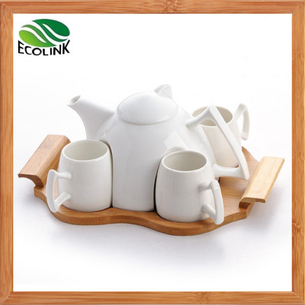 Ceramic Drink Set with Bamboo Tray
