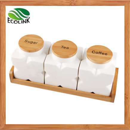 Ceramic Seal Bottle / Storage Jar Set with Bamboo Stand
