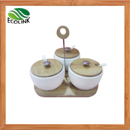 Ceramic Seasoning Jar Set with Portable Bamboo Stand