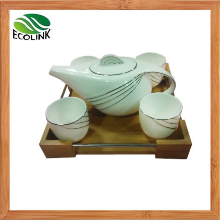 Ceramic Tea Set Drink Set with Bamboo Tray