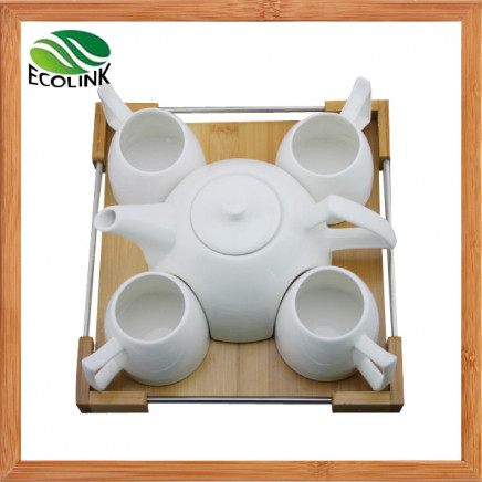 Ceramic Water Cup Set with Bamboo Tray