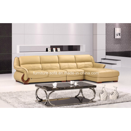 Chinese Furniture Wood Frame Top Leather Chaise Sofa (B77)