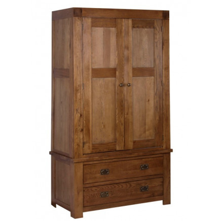 Chunky Oak Gents Wardrobe with 2 Drawers