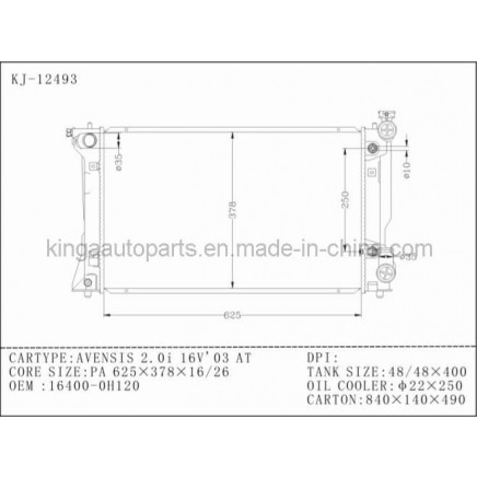 Cooler Auto Radiator for Avenssis 2.0I 16v' 03 at