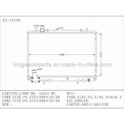 Cooling System Auto Radiator for Pickup L200' 98- (GAS) Mt