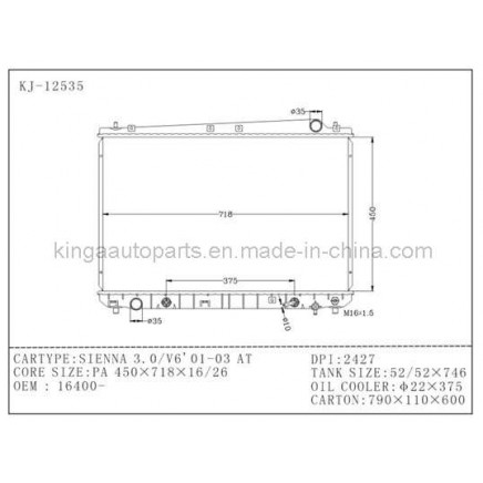 Cooling System Auto Radiator for Sienna3.0/V6' 01-03 at