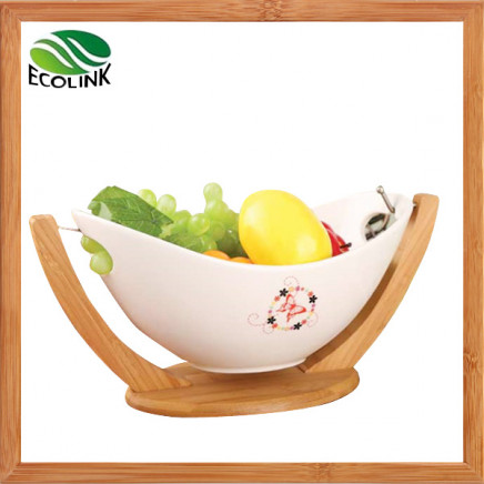 Decorative Ceramic Fruit Bowl with Bamboo Rack Stand
