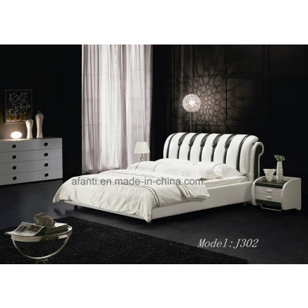 Elegant Square Modern Bedroom / Home Furniture Wooden Leather Bed (J302)