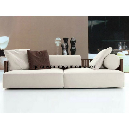 European Modern Wood & Fabric Seat Sofa