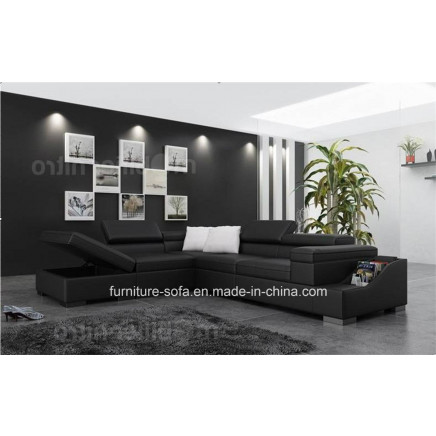 European Style Chinese Wood Frame Leather Sofa with Lockerand Table (S082)