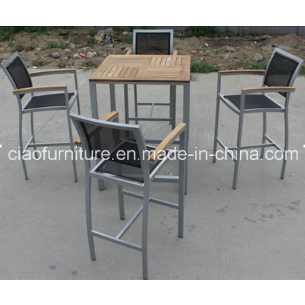 F-Bar Furniture with Teakwood Talbe on Top and Screen Cloth Chair