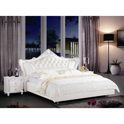 Fashionable Bedroom/Home Furniture Elegant White Leather Prince Bed (23#)
