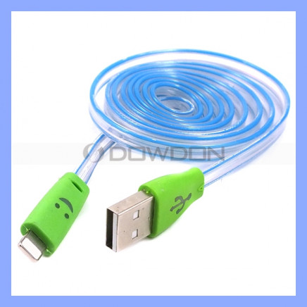 Flat Noodle LED Flash with Smiley Face 8pin to USB Charger Cable for iPhone 5 5s