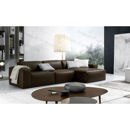 Furniture Brown Leather Sofa with Chaise Lounge (JP-sf-212)