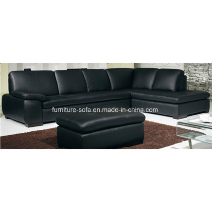 Genuine Black Wood Frame High Back Leather Sofa Set (S013)